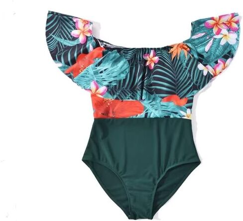عائلة مطابقة setfloral print ملابس السباحة الوالدية بدلة الطفل أمي فتاة الطفل طباعة حافة الكشكش دعاوى قطعة واحدة in Saudi Arabia