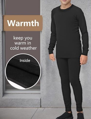 2 مجموعة من الأولاد الشباب طبقة القاعدة الحرارية الطويلة جونز ضغط طماق وقمصان الصوف ملابس داخلية مبطنة للأطفال الفتيات in Kuwait