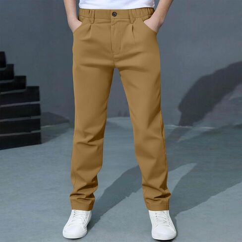 Boys' Dress Pants Kids Elastic Waist Twill Straight Leg School Uniform Pants with Pockets Casual Stretch Cotton Chino in Saudi Arabia