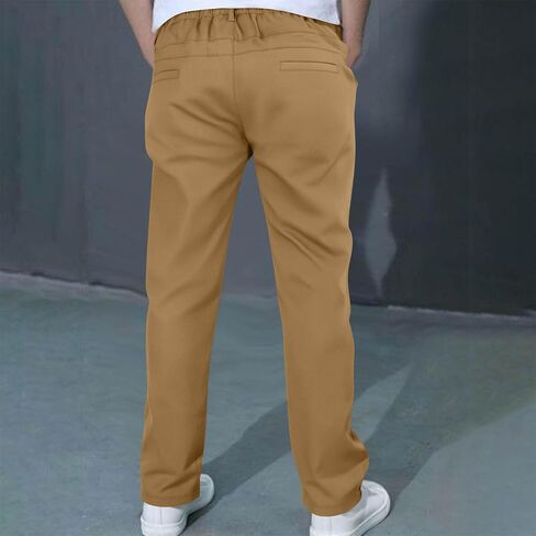 Boys' Dress Pants Kids Elastic Waist Twill Straight Leg School Uniform Pants with Pockets Casual Stretch Cotton Chino in Saudi Arabia
