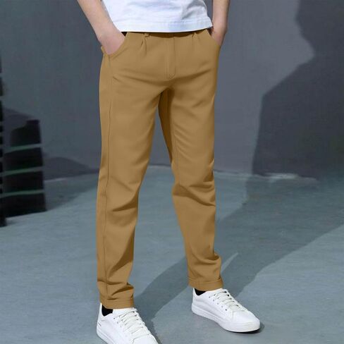 Boys' Dress Pants Kids Elastic Waist Twill Straight Leg School Uniform Pants with Pockets Casual Stretch Cotton Chino in Saudi Arabia
