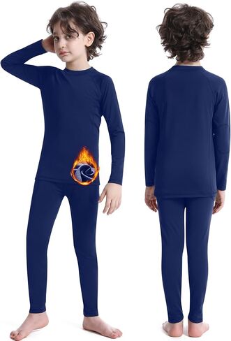 Roadbox Boys Thermal Underwear Sets Ultra Soft FLeece Lined Long Johns Base Layer Top and Bottoms with Pockets in Saudi Arabia