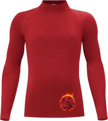 Youth Boys Thermal Compression Shirt Long Sleeve Fleece Undershirt Athletic Base Layer for Soccer Football Baseball in Kuwait
