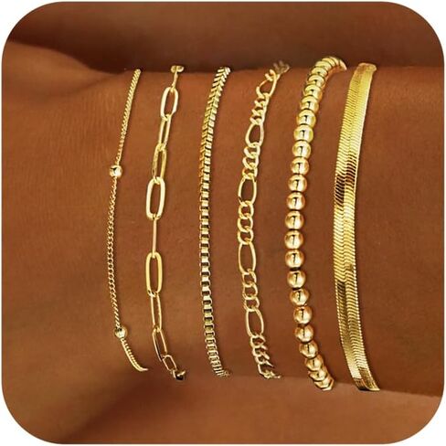 Dearmay 14K BARCELTS PLACELETS للنساء مقاوم للماء ، مجموعات المجوهرات العصرية رقيقة مكدسة قابلة للتكديس قابلة للتكديس. in Kuwait