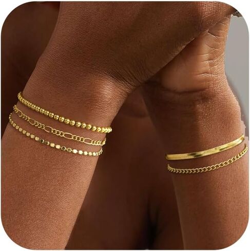 Dearmay 14K BARCELTS PLACELETS للنساء مقاوم للماء ، مجموعات المجوهرات العصرية رقيقة مكدسة قابلة للتكديس قابلة للتكديس. in Kuwait