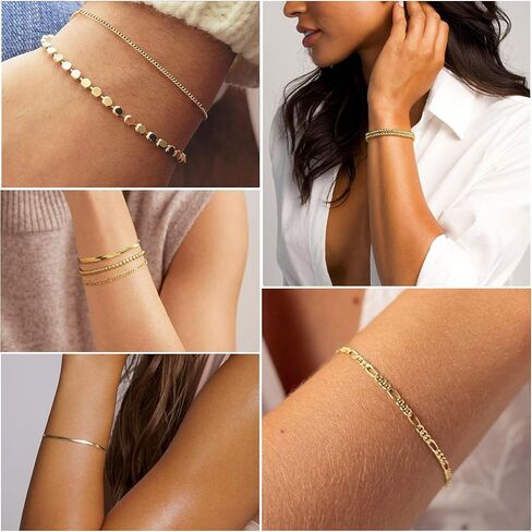 Dearmay 14K BARCELTS PLACELETS للنساء مقاوم للماء ، مجموعات المجوهرات العصرية رقيقة مكدسة قابلة للتكديس قابلة للتكديس. in Kuwait