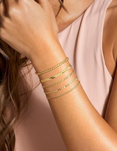 Dearmay 14K BARCELTS PLACELETS للنساء مقاوم للماء ، مجموعات المجوهرات العصرية رقيقة مكدسة قابلة للتكديس قابلة للتكديس. in Kuwait