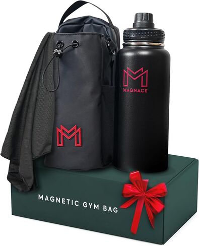 MAGNACE Magnetic Gym Bag Bundle, 3-in-1 Set with Water Bottle Holder, Magnetic Pouch, Towel & Sling Bag – Portable Fitness Carrier for Men & Women – Black in Saudi Arabia