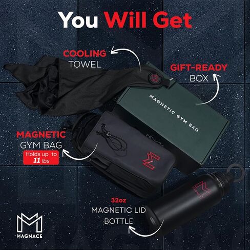 MAGNACE Magnetic Gym Bag Bundle, 3-in-1 Set with Water Bottle Holder, Magnetic Pouch, Towel & Sling Bag – Portable Fitness Carrier for Men & Women – Black in Saudi Arabia