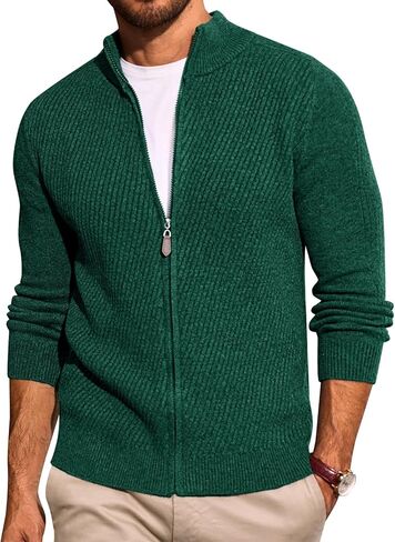 Runcati Mens Full zip Cardigan Sweater غير الرسمي النحيف الملاءمة سبيكة متماسكة من طوق الخريف شتاء كارديجان in Saudi Arabia
