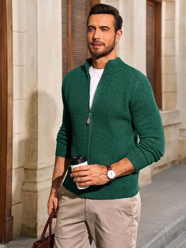Runcati Mens Full zip Cardigan Sweater غير الرسمي النحيف الملاءمة سبيكة متماسكة من طوق الخريف شتاء كارديجان in Saudi Arabia