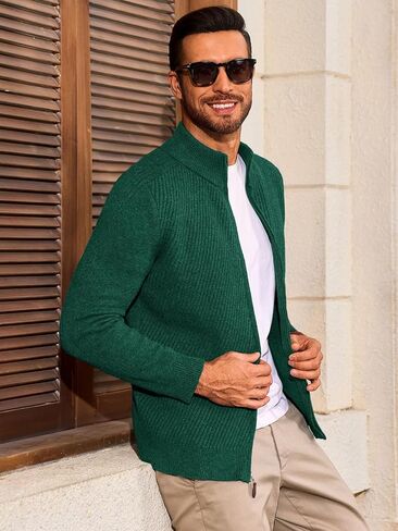 Runcati Mens Full zip Cardigan Sweater غير الرسمي النحيف الملاءمة سبيكة متماسكة من طوق الخريف شتاء كارديجان in Saudi Arabia