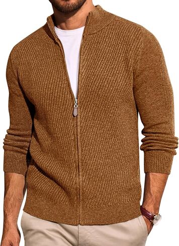 Runcati Mens Full zip Cardigan Sweater غير الرسمي النحيف الملاءمة سبيكة متماسكة من طوق الخريف شتاء كارديجان in Kuwait