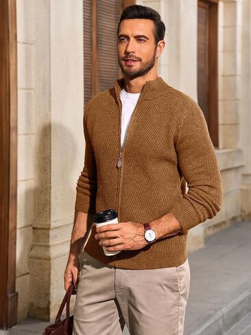 Runcati Mens Full zip Cardigan Sweater غير الرسمي النحيف الملاءمة سبيكة متماسكة من طوق الخريف شتاء كارديجان in Kuwait