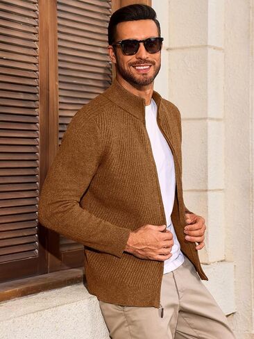 Runcati Mens Full zip Cardigan Sweater غير الرسمي النحيف الملاءمة سبيكة متماسكة من طوق الخريف شتاء كارديجان in Kuwait