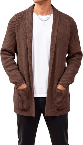 Runcati Mens Shawlar Long Cardigan cardigan متماسكة مفتوحة السترة الأمامية خريف الشتاء سترة كارديجان حرارية in Saudi Arabia