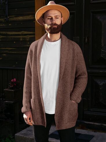Runcati Mens Shawlar Long Cardigan cardigan متماسكة مفتوحة السترة الأمامية خريف الشتاء سترة كارديجان حرارية in Saudi Arabia