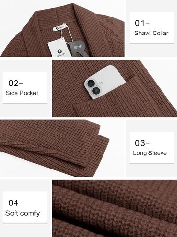 Runcati Mens Shawlar Long Cardigan cardigan متماسكة مفتوحة السترة الأمامية خريف الشتاء سترة كارديجان حرارية in Saudi Arabia