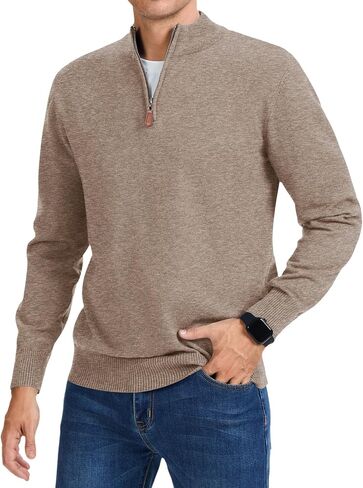 iWoo Quarter Zip Sweaters for Men Slim Fit Long Sleeve Knitted Pullover Mock Neck Business Casual Dress Sweater in Saudi Arabia