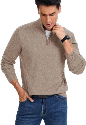 iWoo Quarter Zip Sweaters for Men Slim Fit Long Sleeve Knitted Pullover Mock Neck Business Casual Dress Sweater in Saudi Arabia