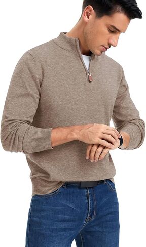 iWoo Quarter Zip Sweaters for Men Slim Fit Long Sleeve Knitted Pullover Mock Neck Business Casual Dress Sweater in Saudi Arabia
