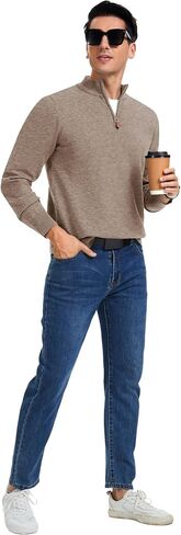 iWoo Quarter Zip Sweaters for Men Slim Fit Long Sleeve Knitted Pullover Mock Neck Business Casual Dress Sweater in Saudi Arabia