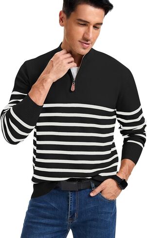 iWoo Quarter Zip Sweaters for Men Slim Fit Long Sleeve Knitted Pullover Mock Neck Business Casual Dress Sweater in Saudi Arabia