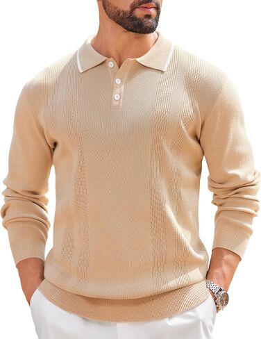 COOFANDY Mens Knit Polo Sweaters Long Sleeve Vintage Polos Casual Dress Pullover Old Money Tops in Saudi Arabia