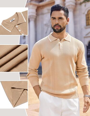 COOFANDY Mens Knit Polo Sweaters Long Sleeve Vintage Polos Casual Dress Pullover Old Money Tops in Saudi Arabia