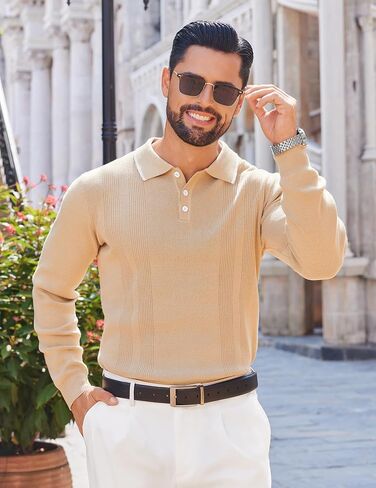 COOFANDY Mens Knit Polo Sweaters Long Sleeve Vintage Polos Casual Dress Pullover Old Money Tops in Saudi Arabia