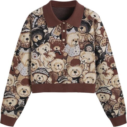 CIDER Polo Position Bear Button Knitted Long Sleeve Sweater in Saudi Arabia