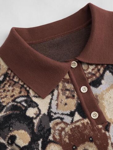 CIDER Polo Position Bear Button Knitted Long Sleeve Sweater in Saudi Arabia