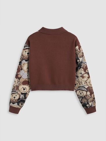 CIDER Polo Position Bear Button Knitted Long Sleeve Sweater in Saudi Arabia