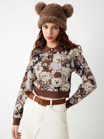 CIDER Polo Position Bear Button Knitted Long Sleeve Sweater in Saudi Arabia