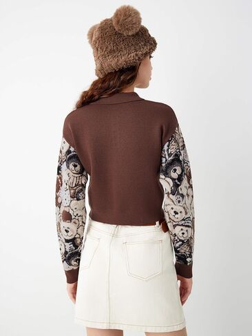 CIDER Polo Position Bear Button Knitted Long Sleeve Sweater in Saudi Arabia