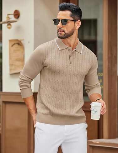 سترة البولو للرجال Coofandy غير رسمية طويلة الأكمام متماسكة الزر أسفل سترات جولف جولف جولف. in Saudi Arabia