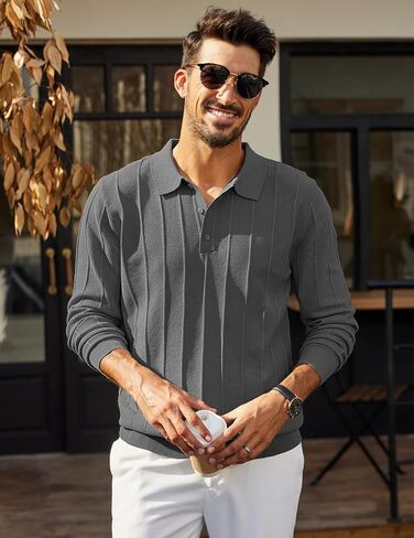 COOFANDY Mens Knit Polo Long Sleeve Polos Sweater Causal Collared Golf Sweaters Fashion Business Dress Pullover in Saudi Arabia