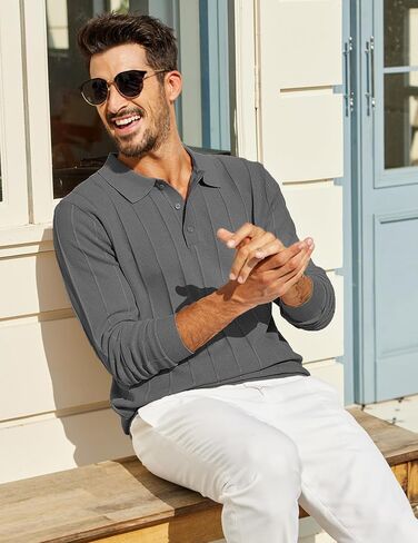 COOFANDY Mens Knit Polo Long Sleeve Polos Sweater Causal Collared Golf Sweaters Fashion Business Dress Pullover in Saudi Arabia