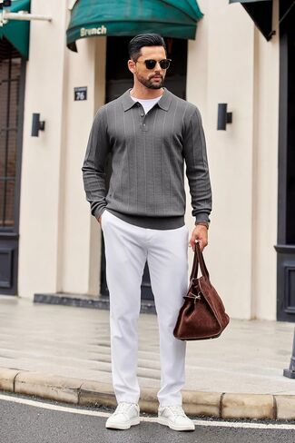 COOFANDY Mens Knit Polo Long Sleeve Polos Sweater Causal Collared Golf Sweaters Fashion Business Dress Pullover in Saudi Arabia