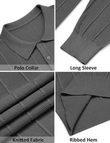 COOFANDY Mens Knit Polo Long Sleeve Polos Sweater Causal Collared Golf Sweaters Fashion Business Dress Pullover in Saudi Arabia