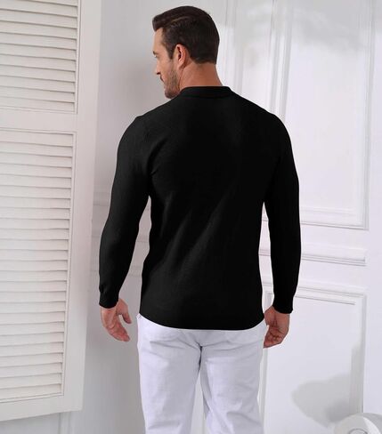 Lexiart Men's Polo Polo Long Long Slim Fit Fit Sender Collared Quarity Zip Zip Sweater خفيفة الوزن in Saudi Arabia
