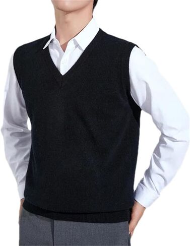Warm Cashmere Sweater Vest For Men Winter Classic V-Neck Sleeveless Knitted Pullover Tops in Saudi Arabia