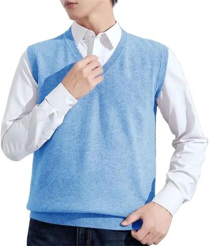 Warm Cashmere Sweater Vest For Men Winter Classic V-Neck Sleeveless Knitted Pullover Tops in Saudi Arabia