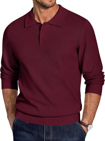 COOFANDY Mens Knit Polo Sweater Long Sleeve Polo Sweaters Casual Knitted Button Collar Pullover Sweater in Saudi Arabia