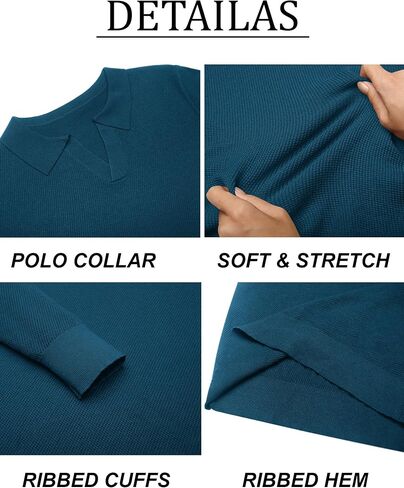 COOFANDY Men's Knit Polo Sweater Long Sleeve V-Neck Pullover Sweaters Casual Collared Ribbed Knitted Polos in Saudi Arabia