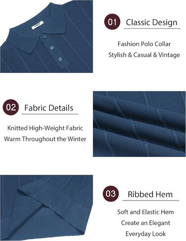 COOFANDY Mens Knit Long Sleeve Polo Sweater Business Casual Collared Golf Sweaters Ribbed Textured Activewear Polos in Saudi Arabia