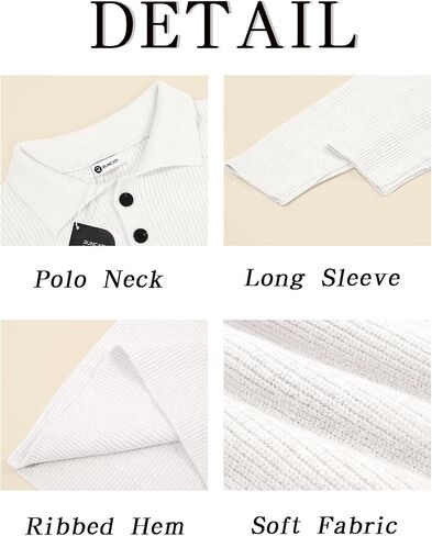 Runcati Mens Long Sleeve Polo Sweater Knit Polos V Neck Casual Dress Button Collared Pullover Sweaters in Saudi Arabia