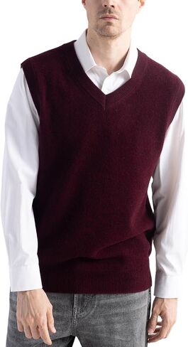 Men's 100% Merino Wool Sweater Vest 2025 Fall Winter Casual Solid V Neck Sleeveless Knitted Sweater Vest in Saudi Arabia