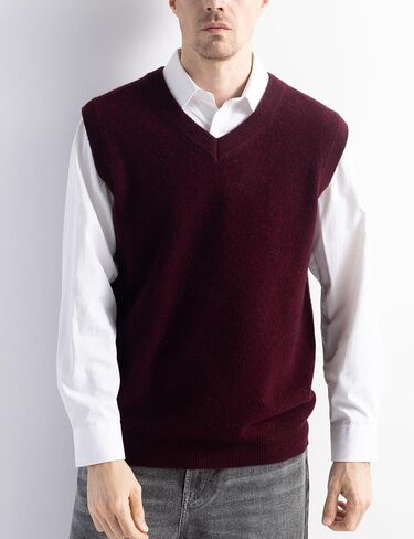 Men's 100% Merino Wool Sweater Vest 2025 Fall Winter Casual Solid V Neck Sleeveless Knitted Sweater Vest in Saudi Arabia