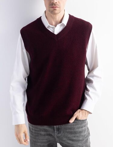 Men's 100% Merino Wool Sweater Vest 2025 Fall Winter Casual Solid V Neck Sleeveless Knitted Sweater Vest in Saudi Arabia